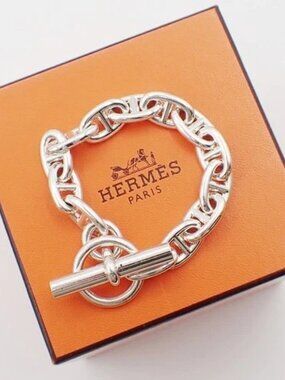 HERMES Logo Chaine D'ancre MM Chain Bracelet 12 Links Ag 925 Silver 332LC627